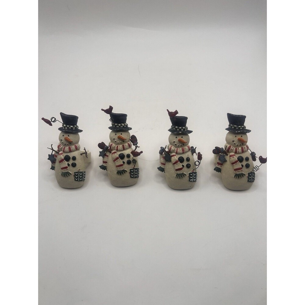Set of 4 Snowman Christmas Napkin Rings Holders Birds Rustic Holiday Table Decor
